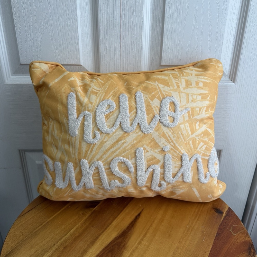 Hello Sunshine Yellow White Floral Rectangle Indoor Outdoor Pillow Cottage Boho